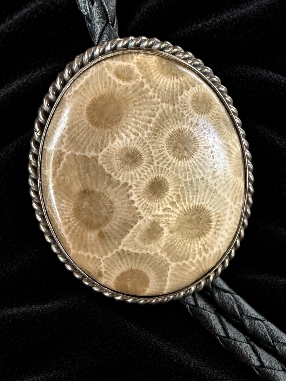 Vintage Wilbur Wauneka Navajo Petoskey Stone 925 Sterling Silver Bolo Tie